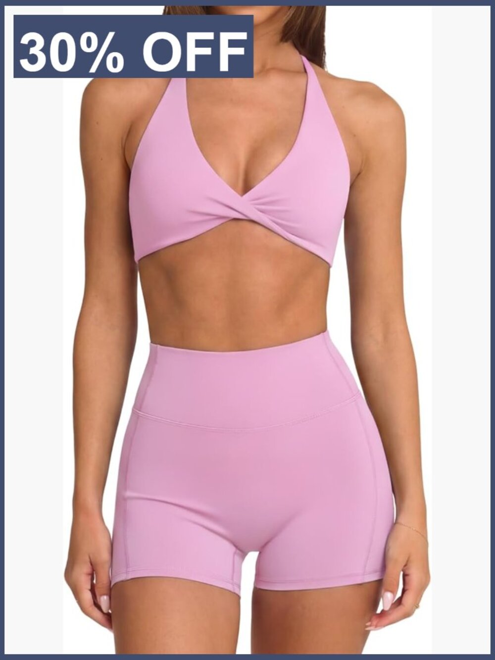 2 Piece Twist Front Sports Bra & Biker Short Set Workout Yoga Set